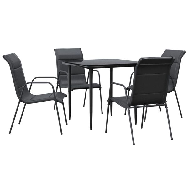 vidaXL 5 Piece Garden Dining Set Black Steel and Textilene