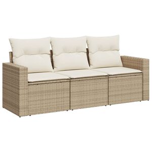 vidaXL 3 Piece Garden Sofa Set with Cushions Beige Poly Rattan