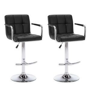vidaXL Bar Stool | Set of 2 | Black | Faux leather | Medium | Height-Adjustable