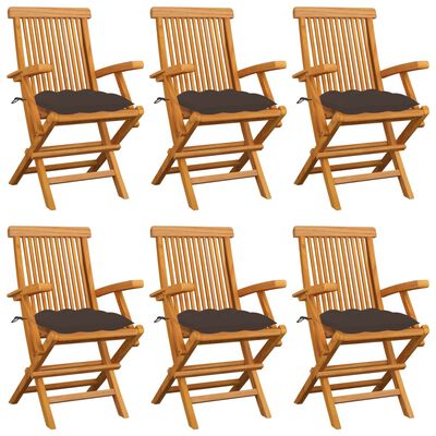vidaXL Garden Chairs with Taupe Cushions 6 pcs Solid Teak Wood