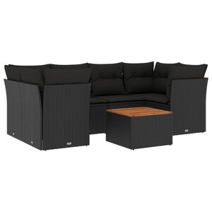 vidaXL 7 Piece Garden Sofa Set with Cushions Black Poly Rattan