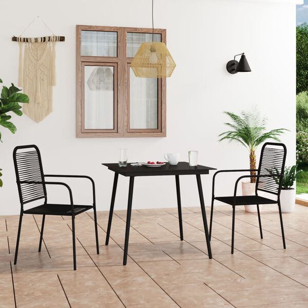 vidaXL 3 Piece Garden Dining Set Cotton Rope and Steel Black