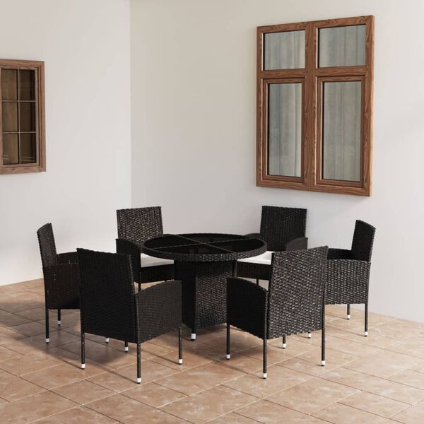 vidaXL 7 Piece Garden Dining Set Poly Rattan Black