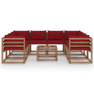 vidaXL 9 Piece Garden Lounge Set with Wine Red Cushions