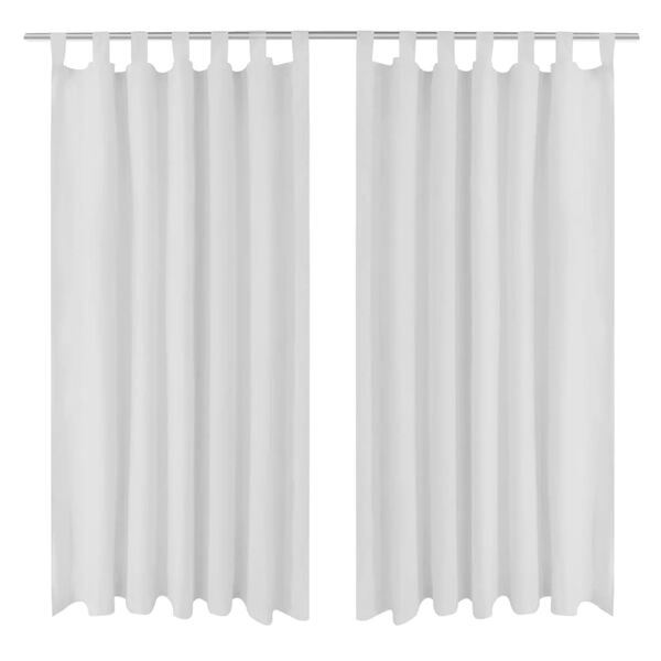 2 pcs White Micro-Satin Curtains with Loops 140 x 175 cm