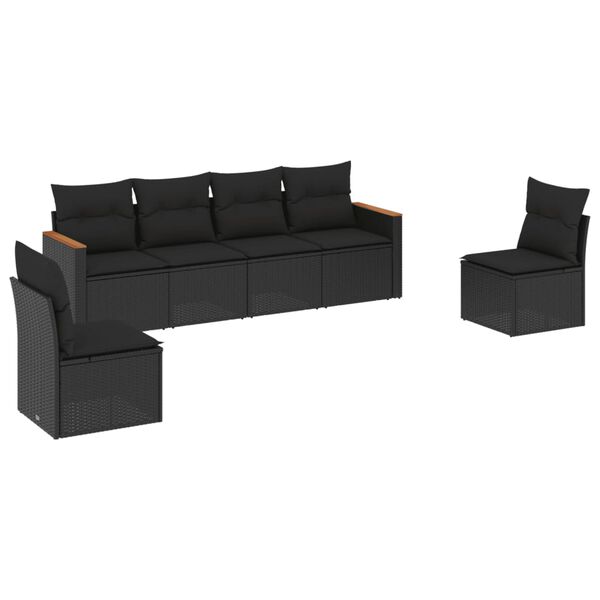vidaXL 6 Piece Garden Sofa Set with Cushions Black Poly Rattan