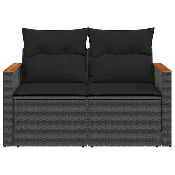 vidaXL Garden Sofa with Cushions 2-Seater Black Poly Rattan