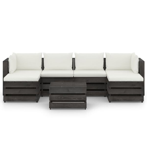 vidaXL 7 Piece Garden Lounge Set with Cushions Grey Impregnated Wood