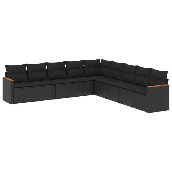 vidaXL 9 Piece Garden Sofa Set with Cushions Black Poly Rattan