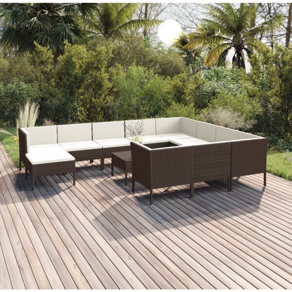vidaXL 12 Piece Garden Lounge Set with Cushions Poly Rattan Brown