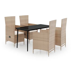 vidaXL Garden Dining Set | Beige and black | PE rattan | 5 Piece Set