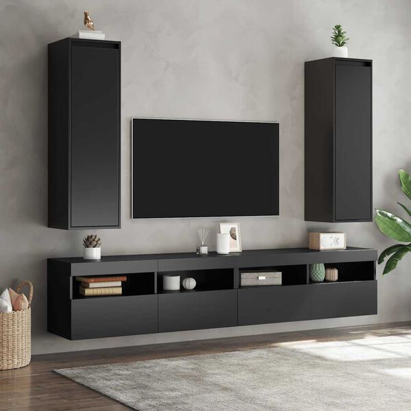 vidaXL Wall Cabinets 2 pcs Black 30x30x100 cm Solid Pinewood