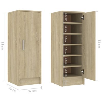 vidaXL Shoe Cabinet Sonoma Oak 32x35x92 cm Engineered Wood