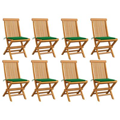 vidaXL Garden Chairs with Green Cushions 8 pcs Solid Teak Wood