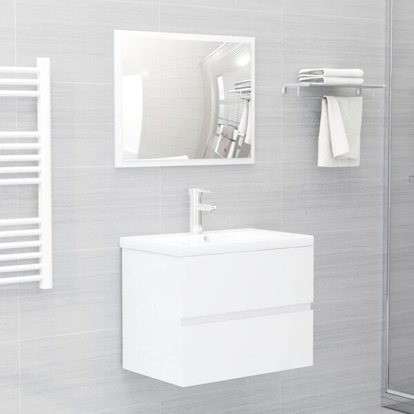 vidaXL 2 Piece Bathroom Furniture Set High Gloss White Engineered Wood