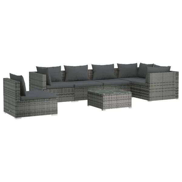 vidaXL 7 Piece Garden Lounge Set with Cushions Poly Rattan Grey