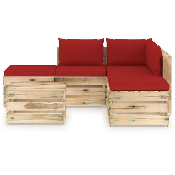vidaXL 6 Piece Garden Lounge Set with Cushions Green Impregnated Wood