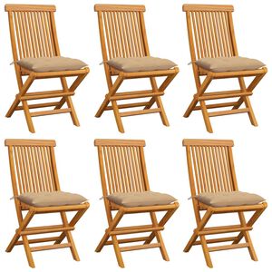 vidaXL Garden Chairs with Beige Cushions 6 pcs Solid Teak Wood