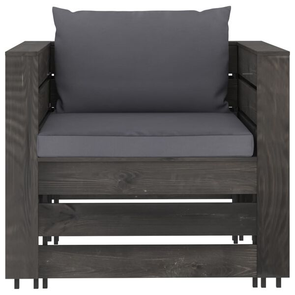 vidaXL 7 Piece Garden Lounge Set with Cushions Grey Impregnated Wood