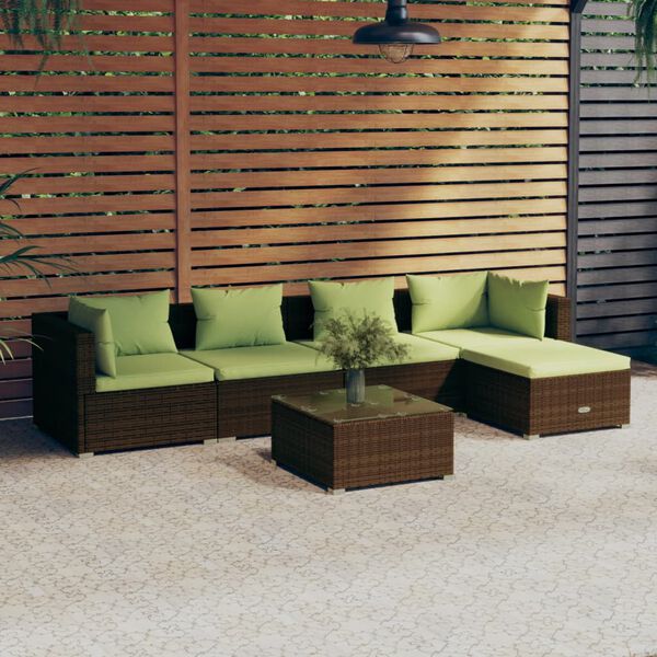 vidaXL 6 Piece Garden Lounge Set with Cushions Poly Rattan Brown