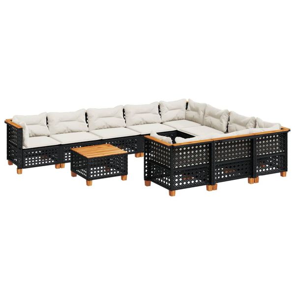vidaXL 11 Piece Garden Sofa Set with Cushions Black Poly Rattan