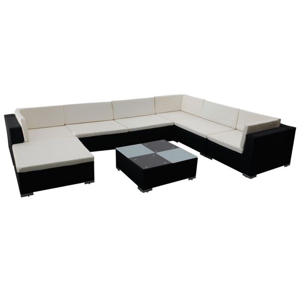 vidaXL 8 Piece Garden Lounge Set with Cushions Poly Rattan Black