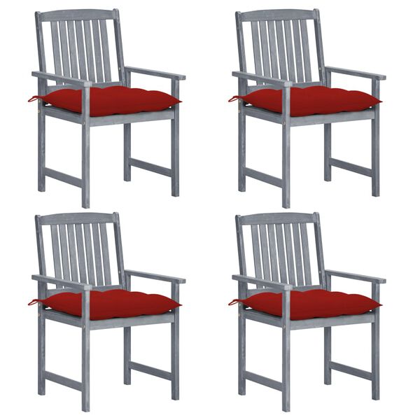 vidaXL Garden Chairs with Cushions 4 pcs Grey Solid Acacia Wood