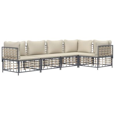 vidaXL 5 Piece Garden Lounge Set with Cushions Anthracite Poly Rattan