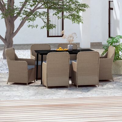 vidaXL 7 Piece Garden Dining Set with Cushions Brown