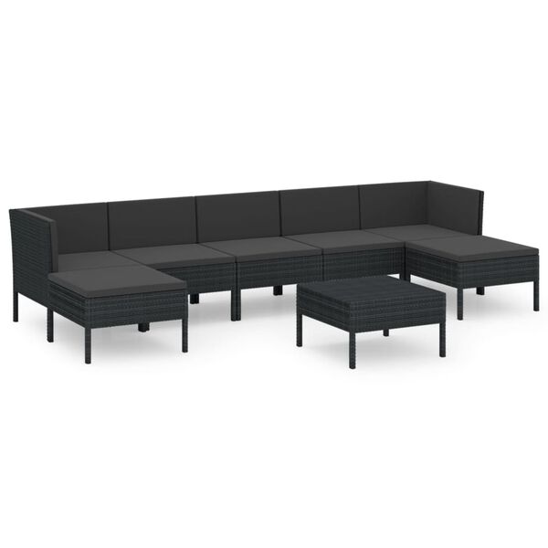 vidaXL 8 Piece Garden Lounge Set with Cushions Poly Rattan Black