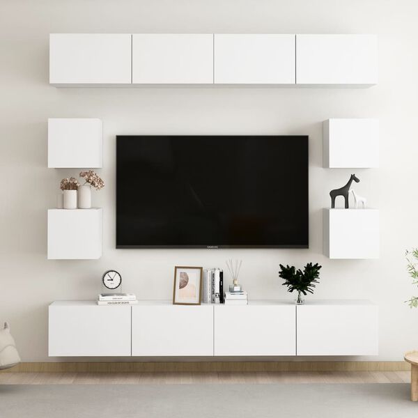 vidaXL 8 Piece TV Cabinet Set White Engineered Wood