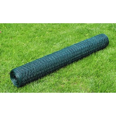 vidaXL Chicken Wire Fence with PVC Coating 25x0.5 m Green