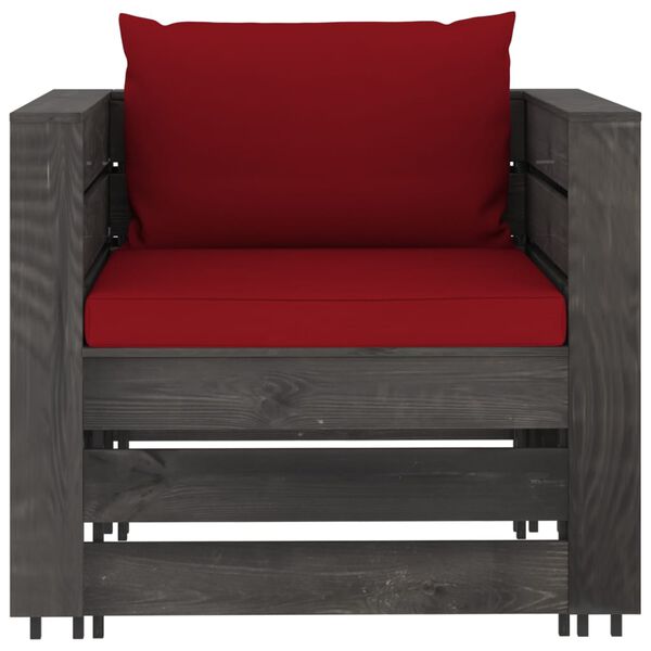 vidaXL 6 Piece Garden Lounge Set with Cushions Grey Impregnated Wood