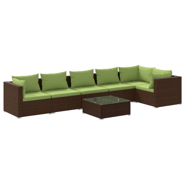 vidaXL 7 Piece Garden Lounge Set with Cushions Poly Rattan Brown