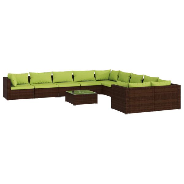 vidaXL 11 Piece Garden Lounge Set with Cushions Poly Rattan Brown