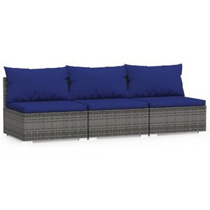 vidaXL 3-seater Sofa | Grey | PE rattan, powder-coated steel, plastic | Standard