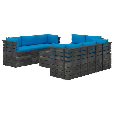 vidaXL 9 Piece Garden Pallet Lounge Set with Cushions Solid Pinewood