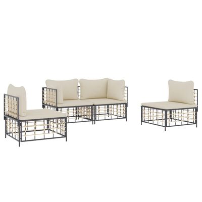 vidaXL 4 Piece Garden Lounge Set with Cushions Anthracite Poly Rattan