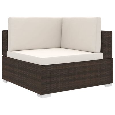 vidaXL Sectional Corner Chair 1 pc with Cushions Poly Rattan Brown