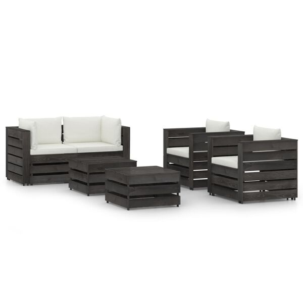 vidaXL 6 Piece Garden Lounge Set with Cushions Grey Impregnated Wood