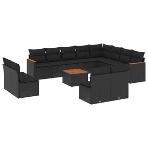 vidaXL 13 Piece Garden Sofa Set with Cushions Black Poly Rattan