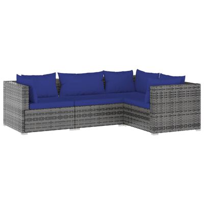 vidaXL 4 Piece Garden Lounge Set with Cushions Poly Rattan Grey