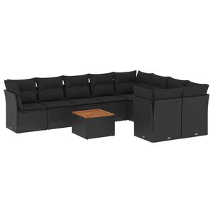 vidaXL 10 Piece Garden Sofa Set with Cushions Black Poly Rattan