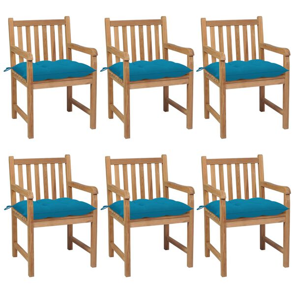 vidaXL Garden Chairs 6 pcs with Light Blue Cushions Solid Teak Wood