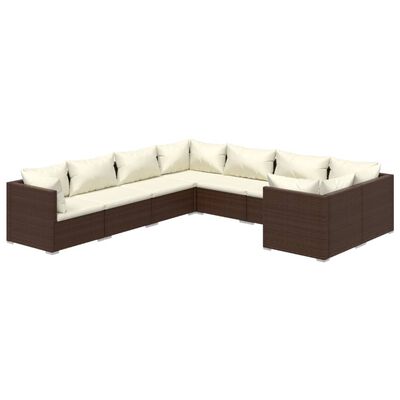 vidaXL 8 Piece Garden Lounge Set with Cushions Poly Rattan Brown