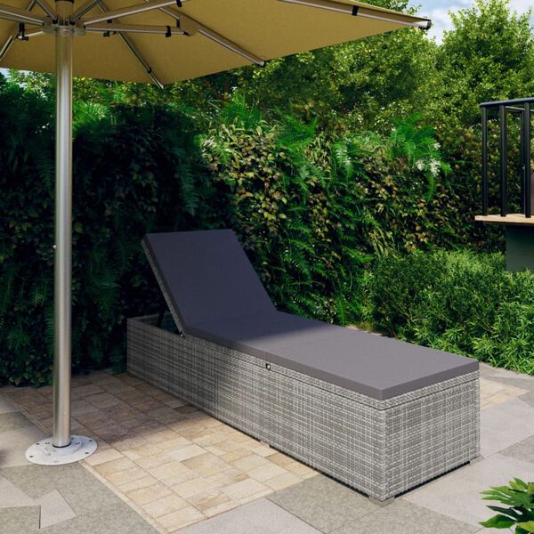 vidaXL Sun Lounger with Cushion Poly Rattan Grey