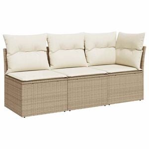 vidaXL Garden Sofa with Cushions 3-Seater Beige Poly Rattan
