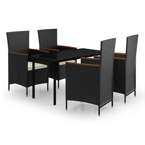 vidaXL Garden Dining Set | Black | PE rattan | Medium | Adjustable Armrests