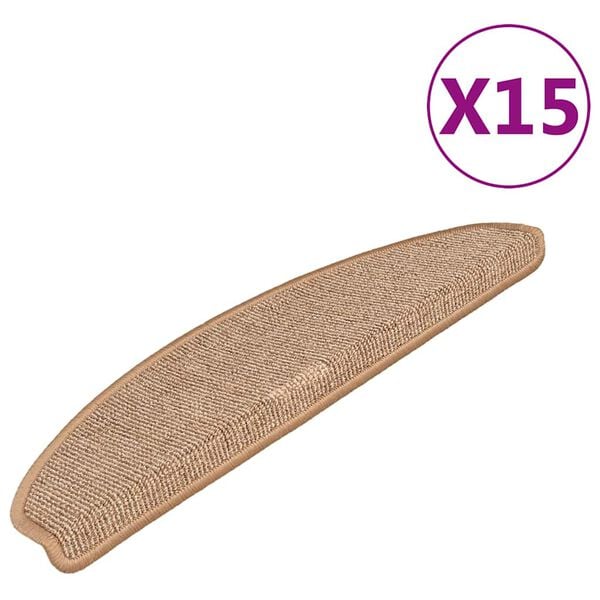 vidaXL Stair Mats 15 pcs 65x21x4 cm Light Brown Half Round Large