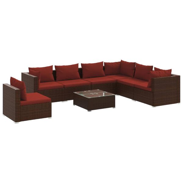 vidaXL 8 Piece Garden Lounge Set with Cushions Poly Rattan Brown